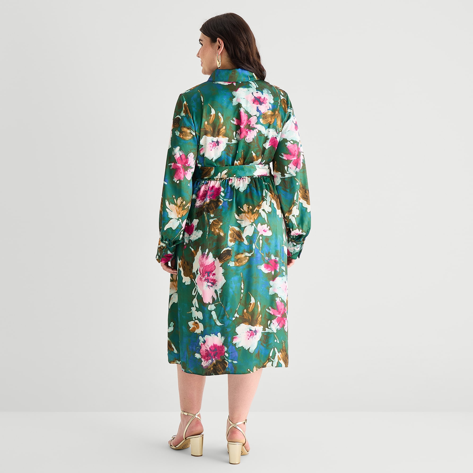Melonie T Womens Plus Midi Long Sleeve Cuffed Floral Fit + Flare Dress