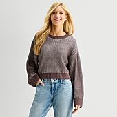 Arizona Juniors Womens Crew Neck Long Sleeve Striped Pullover Sweater