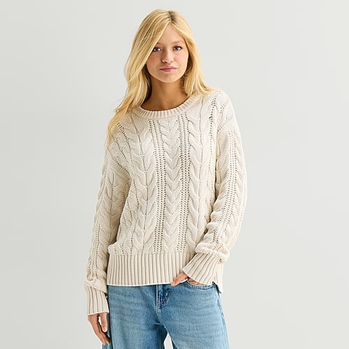 Arizona Juniors Womens Crew Neck Long Sleeve Pullover Sweater In Gray