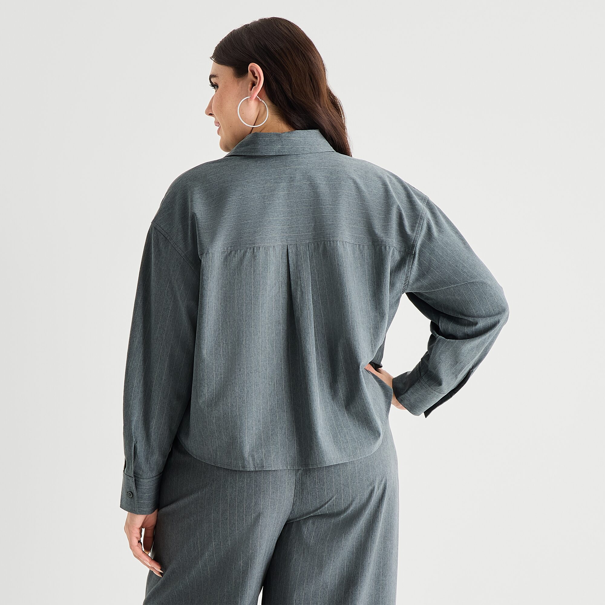 Stylus Womens Plus Cuffed Long Sleeve Regular Fit Button-Down Shirt