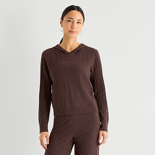 Stylus Womens Long Sleeve Hoodie In Brown