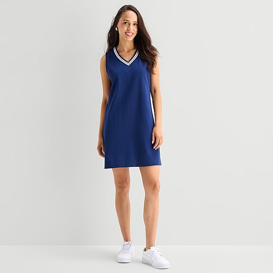 St. John's Bay Womens Midi V Neck Sleeveless Tennis Dress