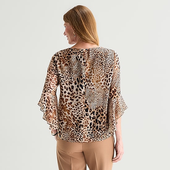 Black Label by Evan-Picone Womens Round Neck 3/4 Sleeve Blouse
