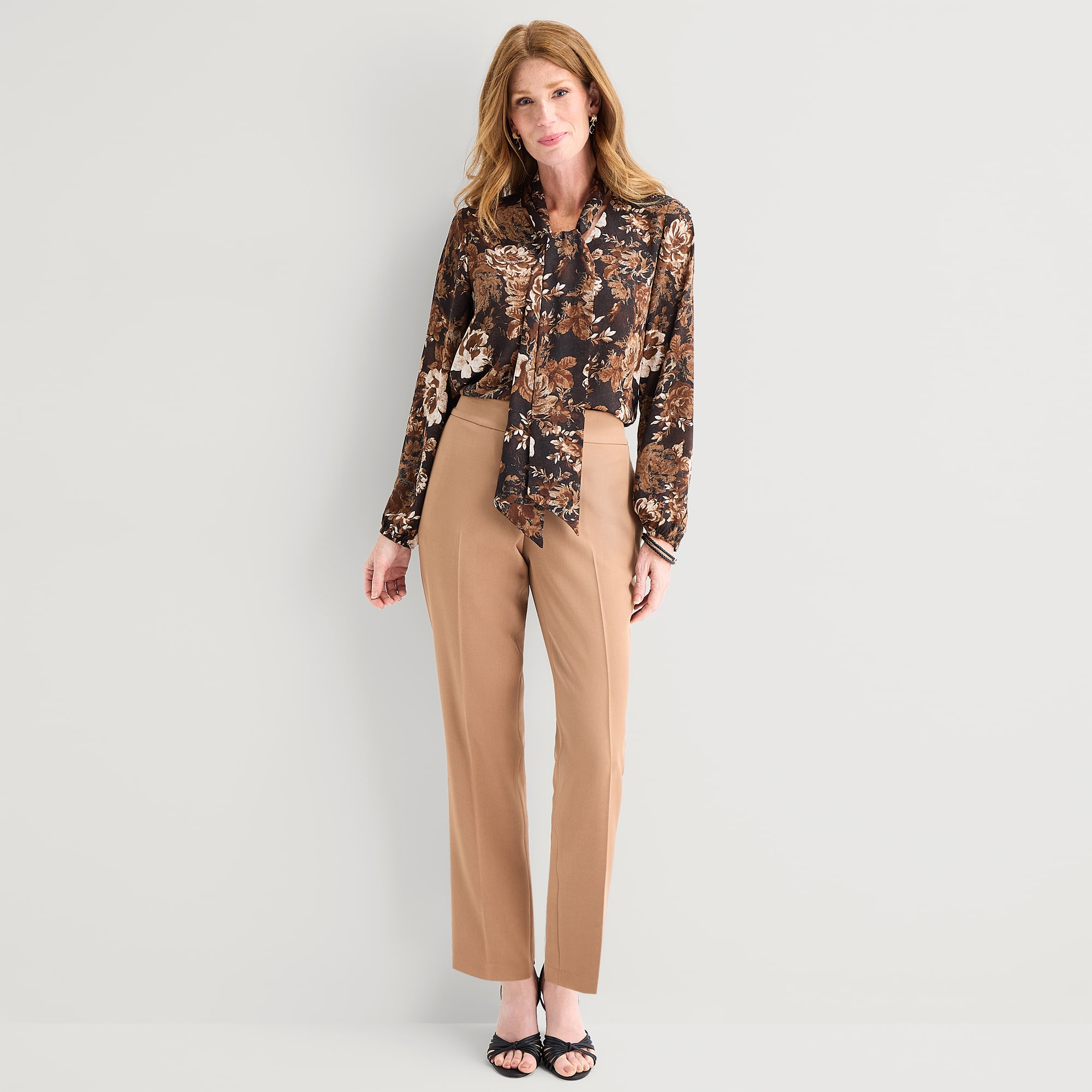 Black Label by Evan-Picone Womens Split Tie Neck Long Sleeve Blouse