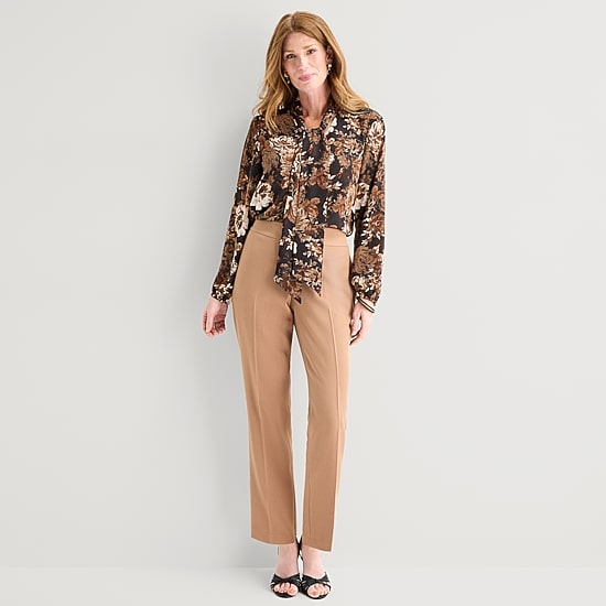 Black Label by Evan-Picone Womens Split Tie Neck Long Sleeve Blouse