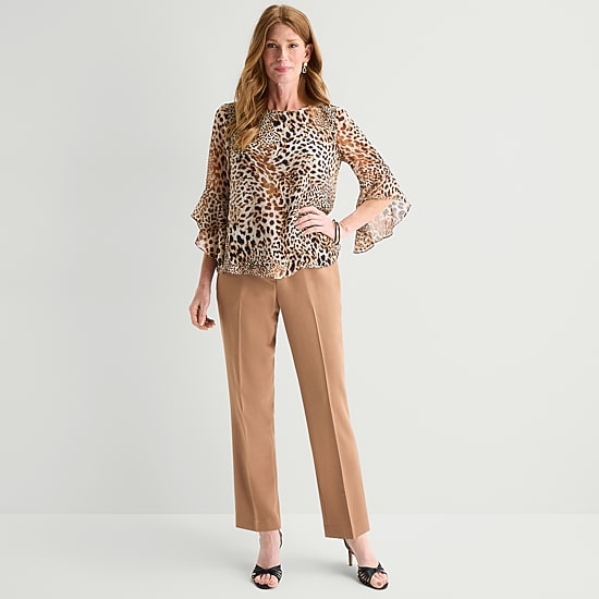 Black Label by Evan-Picone Womens Round Neck 3/4 Sleeve Blouse
