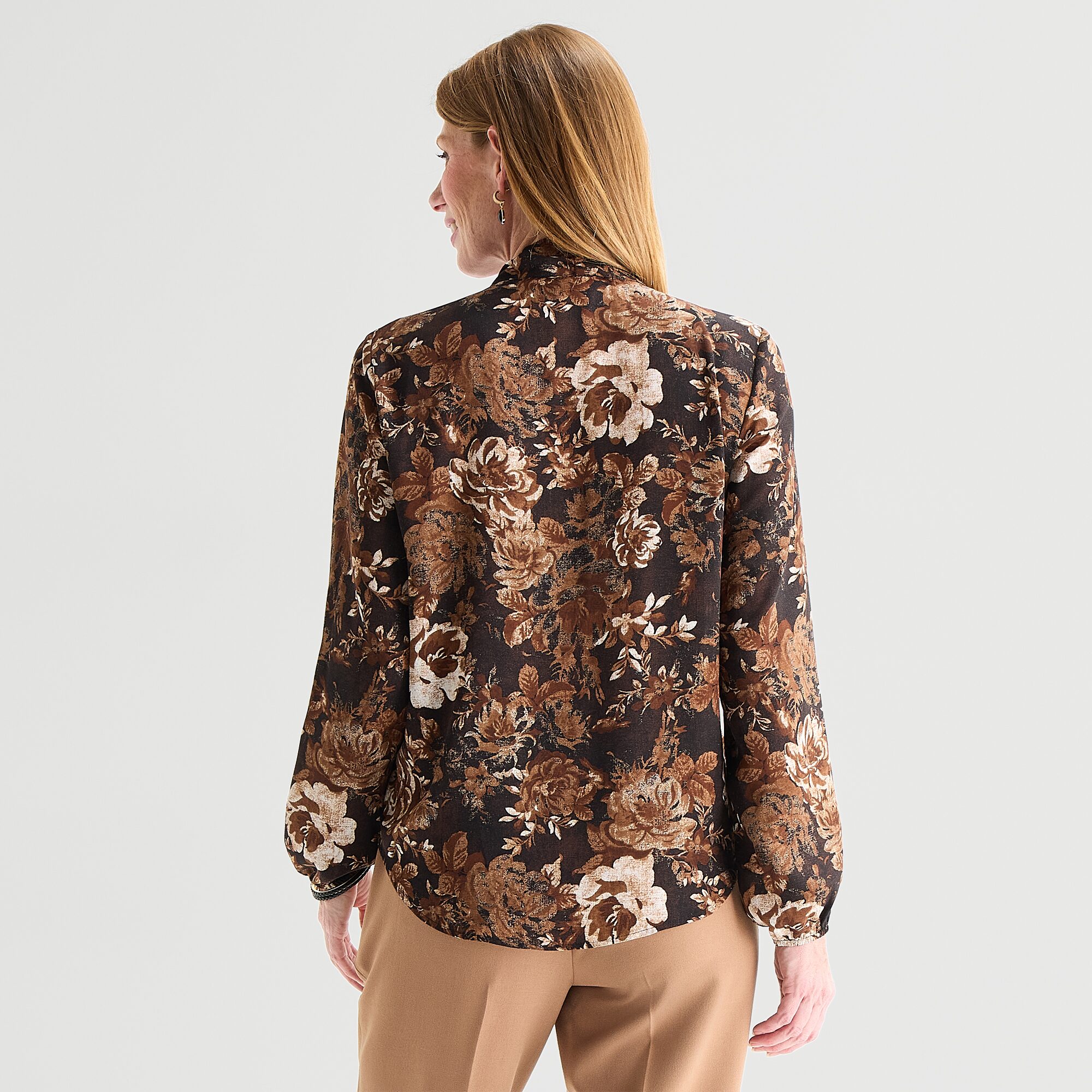 Black Label by Evan-Picone Womens Split Tie Neck Long Sleeve Blouse