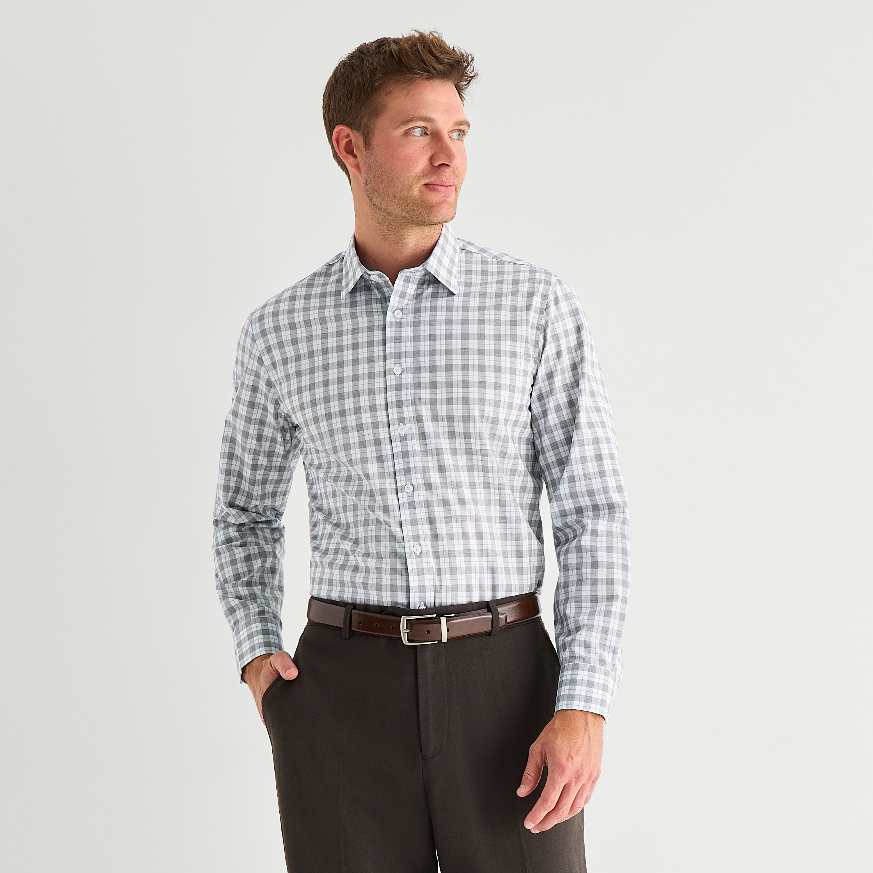 Stafford Plaid Mens Long Sleeve Regular Fit Button-Down Shirt
