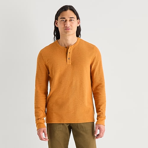 Mutual Weave Mens Long Sleeve Regular Fit Henley Shirt In Orange