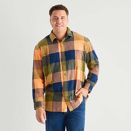 Mutual Weave Mens Long Sleeve Regular Fit Big And Tall Flannel Shirt In Orange
