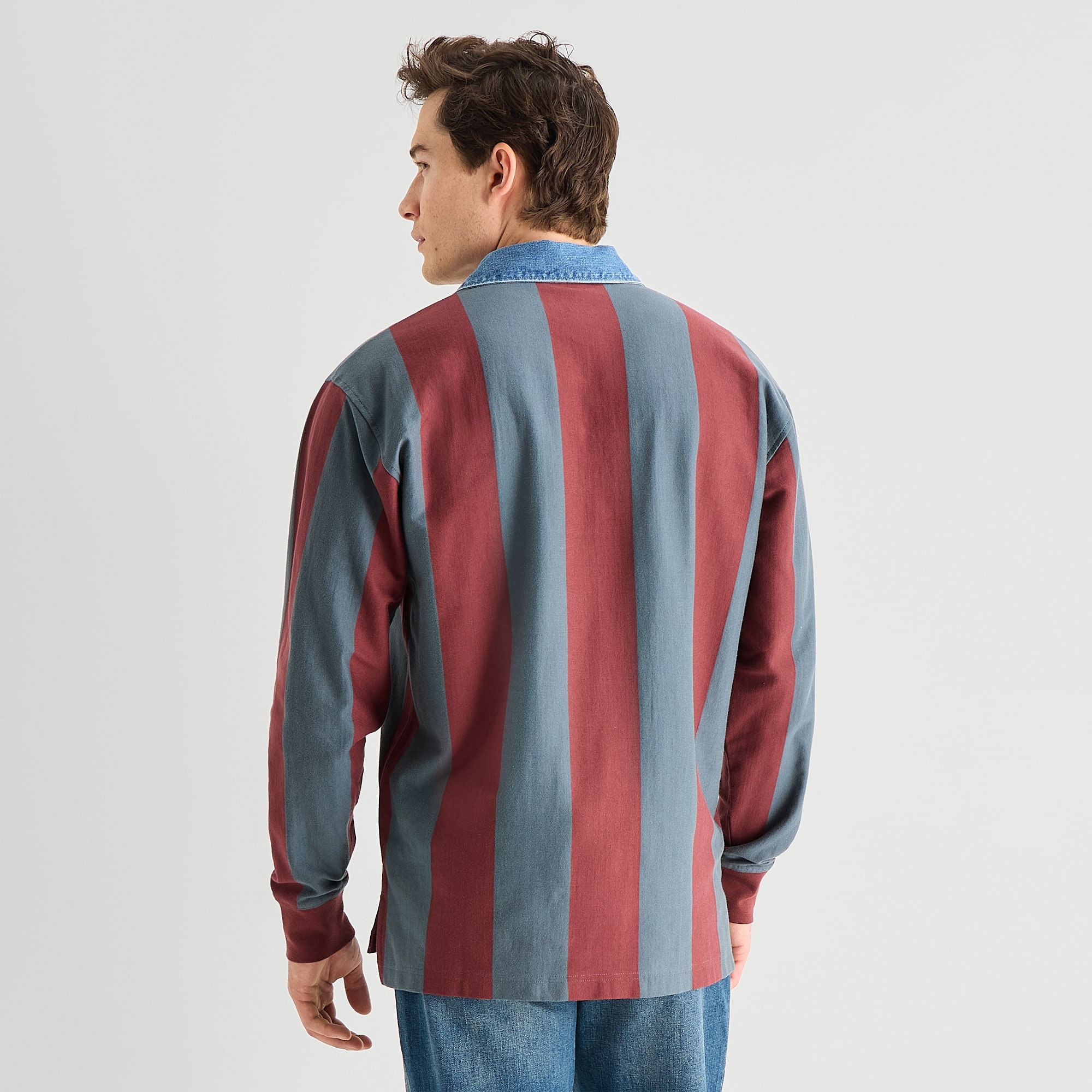 Arizona Mens Long Sleeve Regular Fit Button Down Collar Striped Rugby Shirt