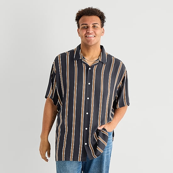 Arizona Mens Short Sleeve Boxy Fit Big and Tall Button-Down Shirt