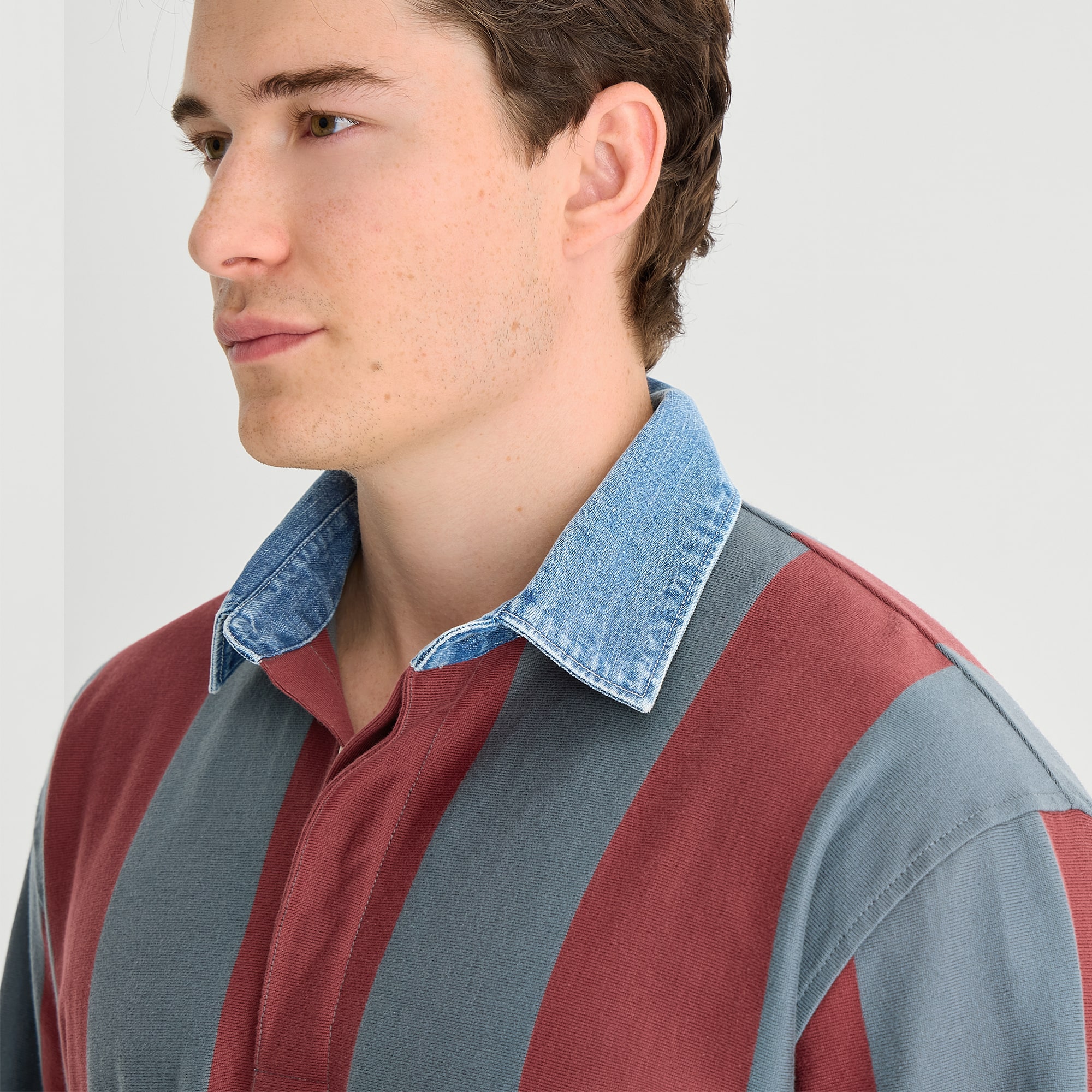 Arizona Mens Long Sleeve Regular Fit Button Down Collar Striped Rugby Shirt