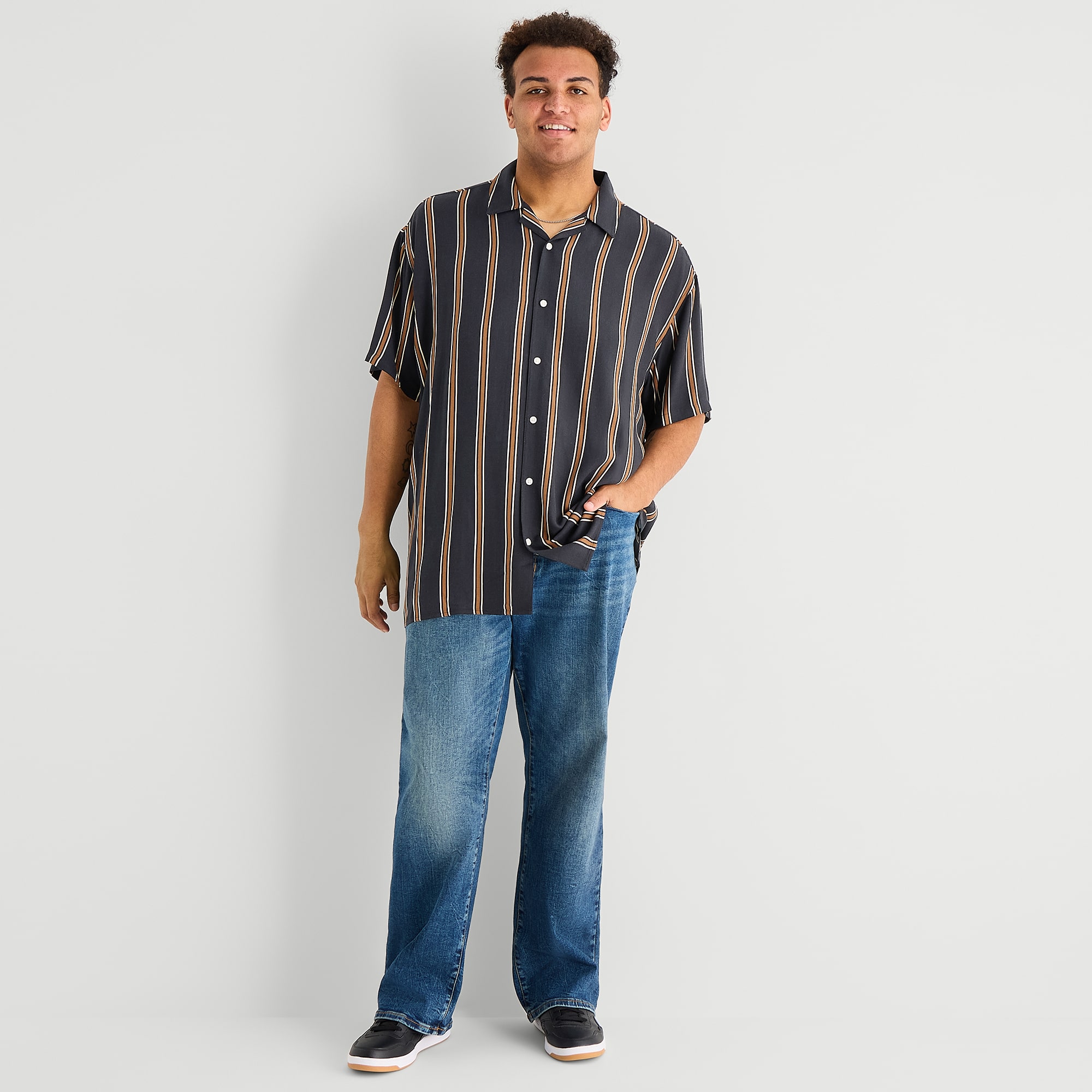 Arizona Mens Short Sleeve Boxy Fit Big and Tall Button-Down Shirt
