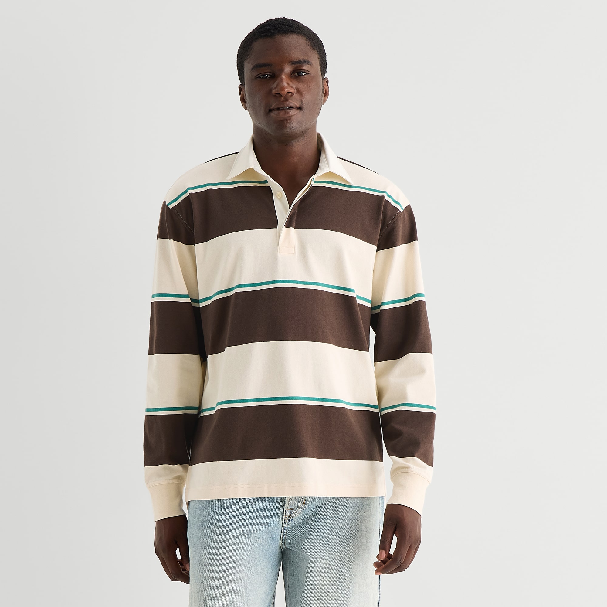 Arizona Mens Long Sleeve Regular Fit Striped Rugby Shirt