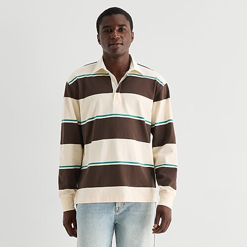 Arizona Mens Long Sleeve Regular Fit Striped Rugby Shirt In Brown