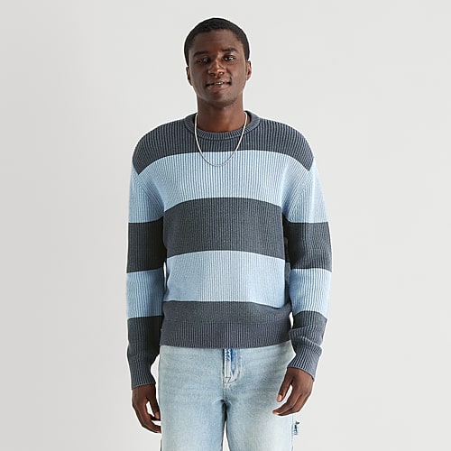 Arizona Mens Crew Neck Long Sleeve Pullover Sweater In Blue