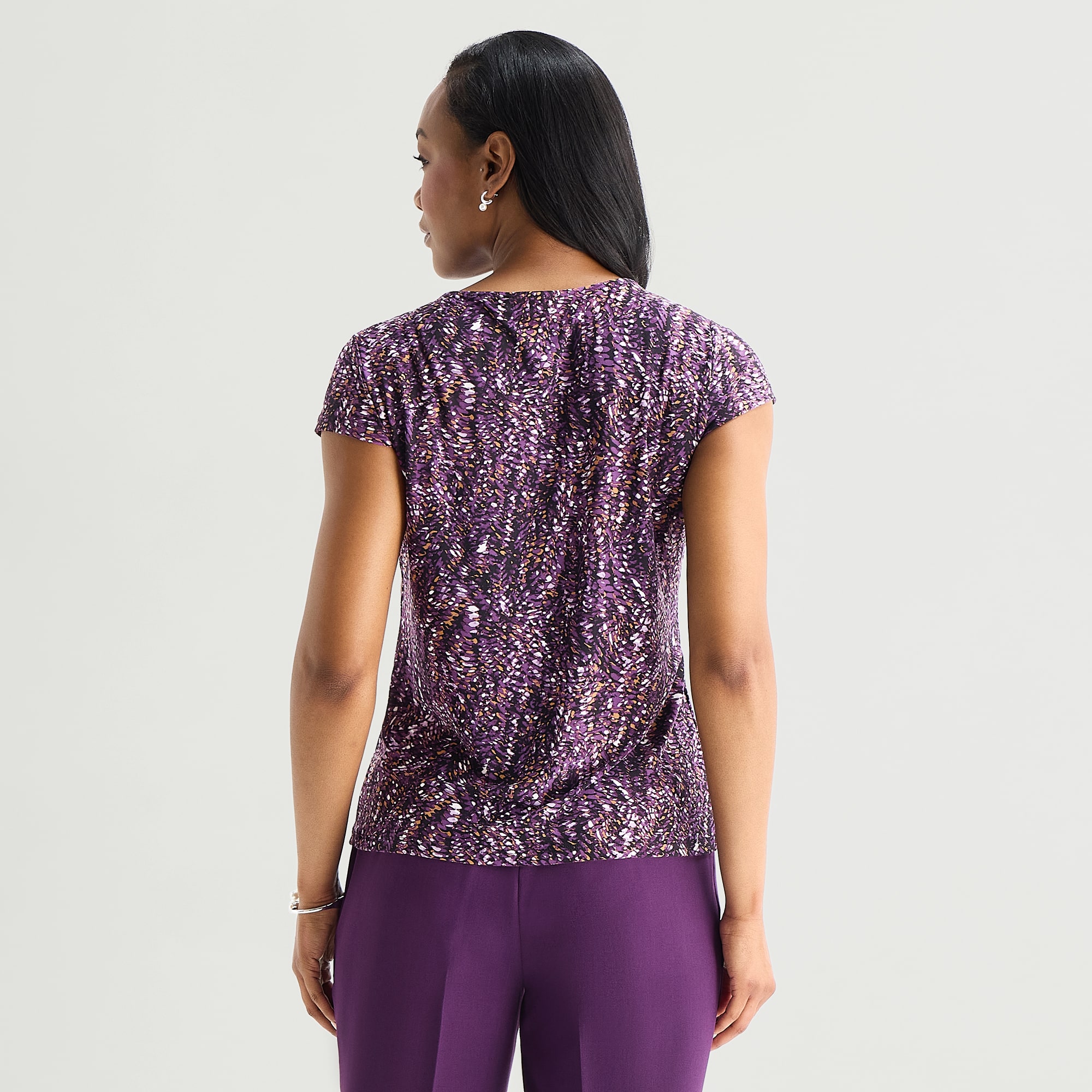 Black Label by Evan-Picone Womens Cowl Neck Short Sleeve Blouse