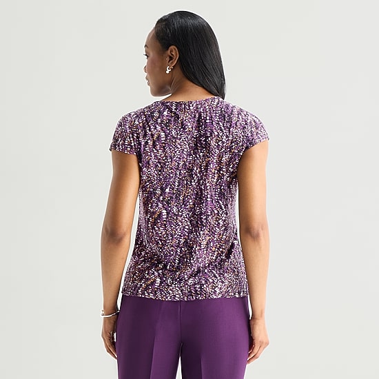 Black Label by Evan-Picone Womens Cowl Neck Short Sleeve Blouse