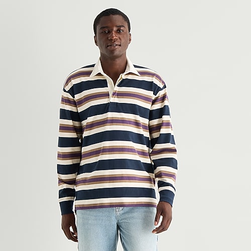 Arizona Mens Long Sleeve Regular Fit Striped Rugby Shirt In Blue