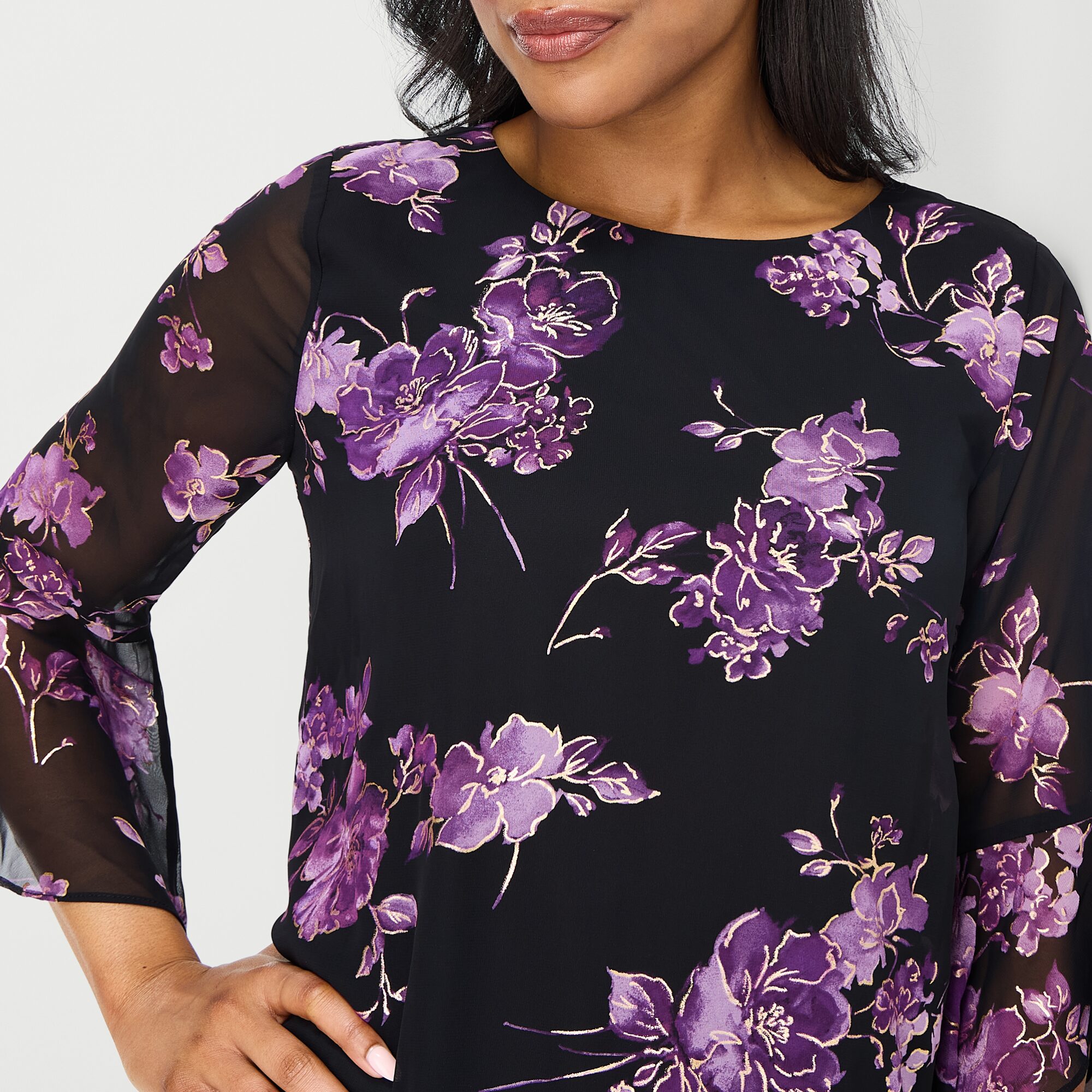 Black Label by Evan-Picone Womens Round Neck 3/4 Sleeve Blouse