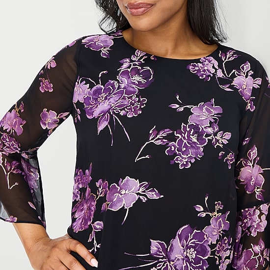 Black Label by Evan-Picone Womens Round Neck 3/4 Sleeve Blouse