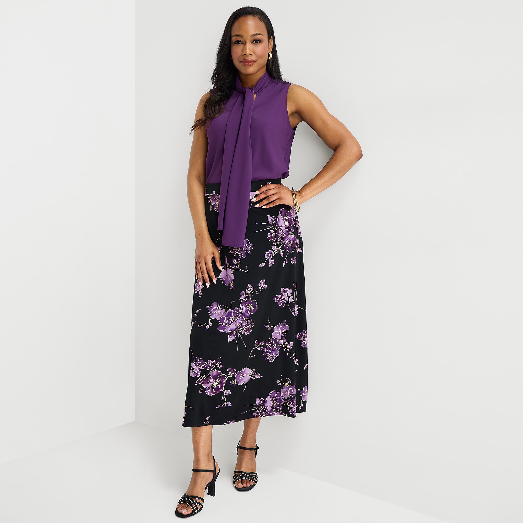 Black Label by Evan-Picone Womens Long A-Line Skirt