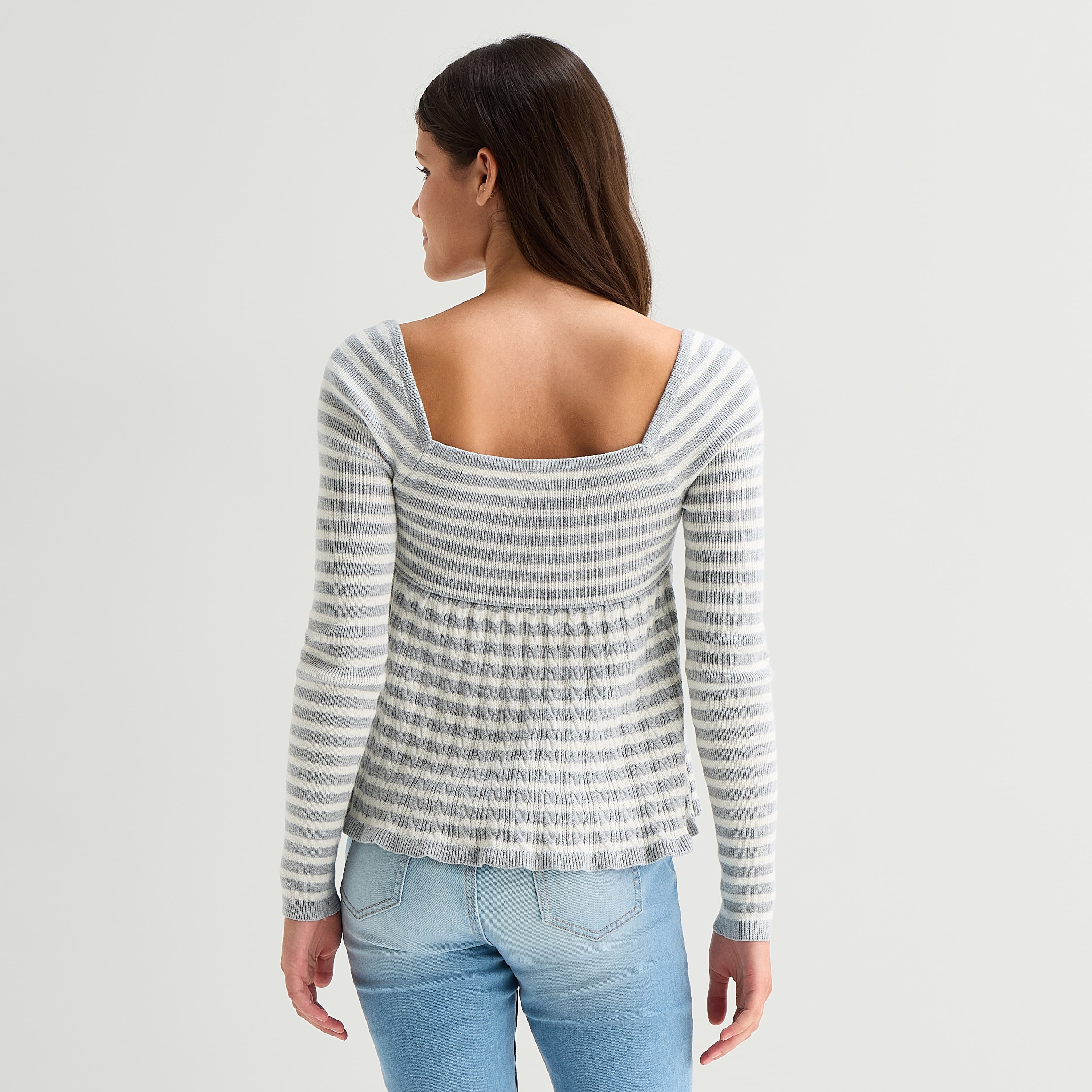 Arizona Womens Juniors Square Neck Long Sleeve Babydoll Top