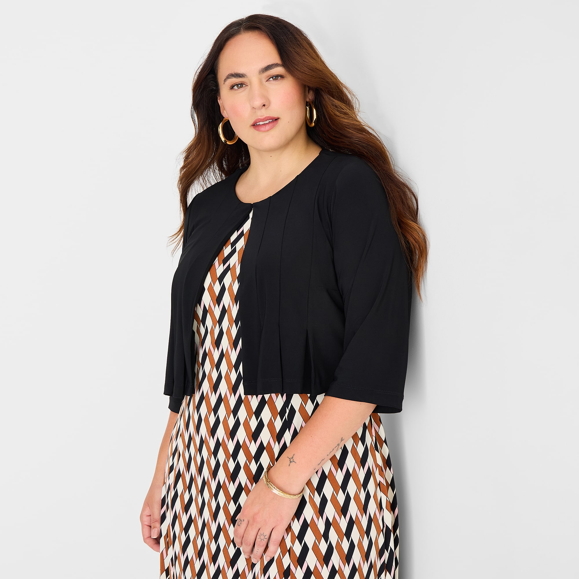 Danny & Nicole Womens Plus Midi Geometric Jacket Dress