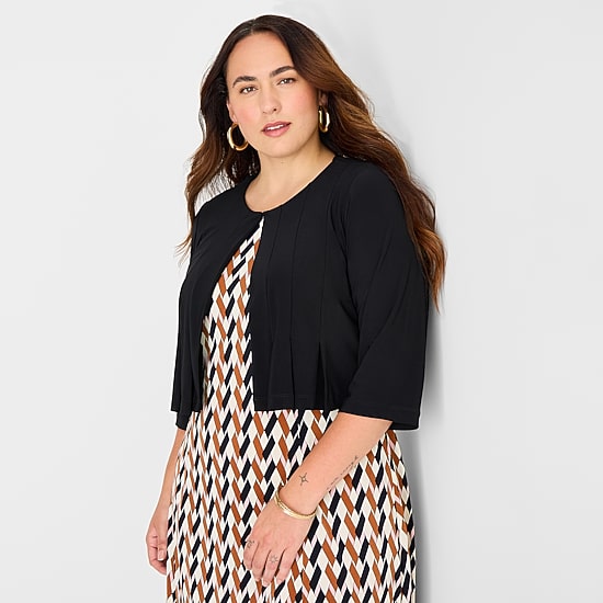 Danny & Nicole Womens Plus Midi Geometric Jacket Dress