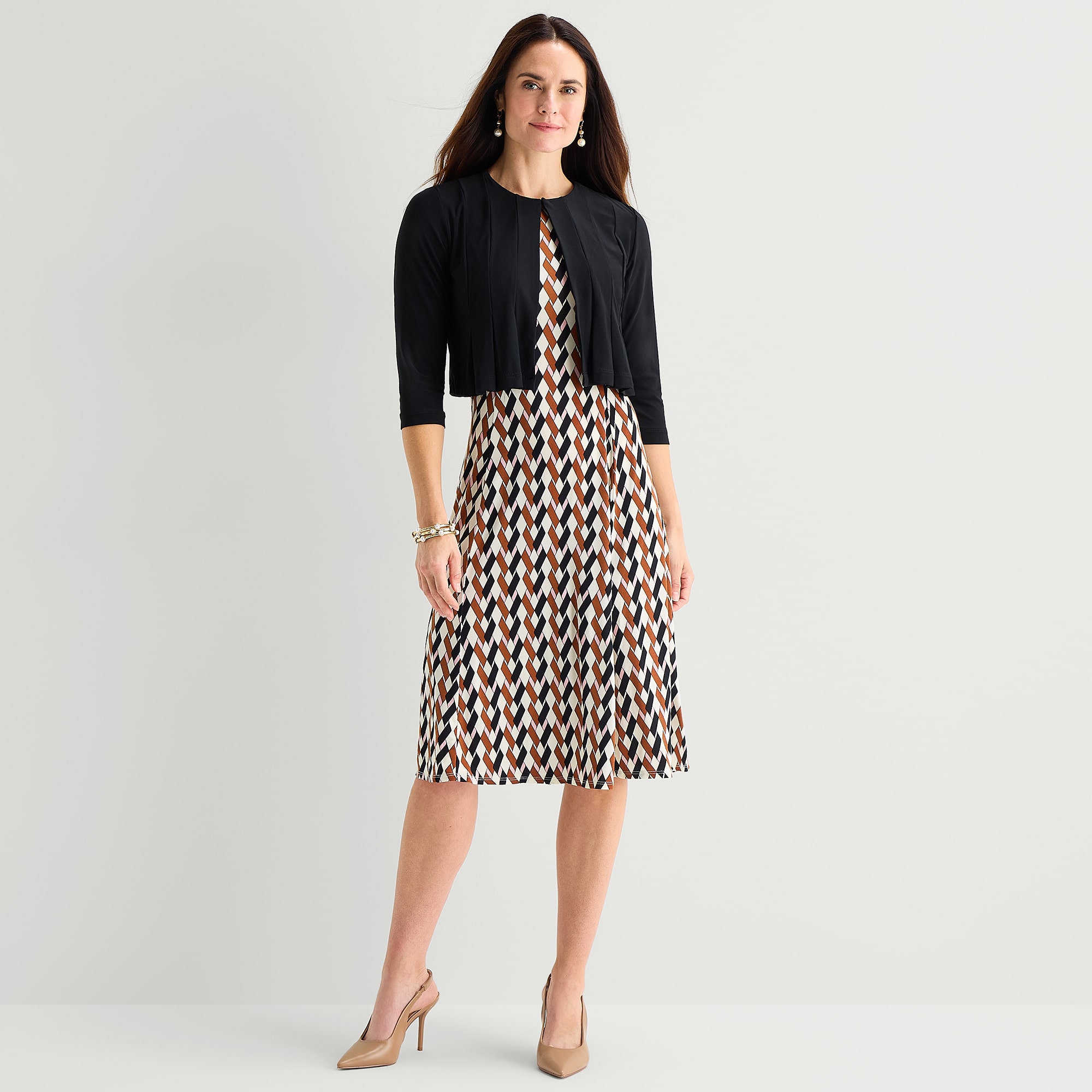 Danny & Nicole Womens Midi Geometric Jacket Dress