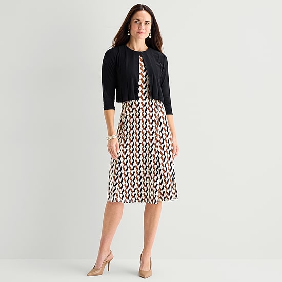Danny & Nicole Womens Midi Geometric Jacket Dress