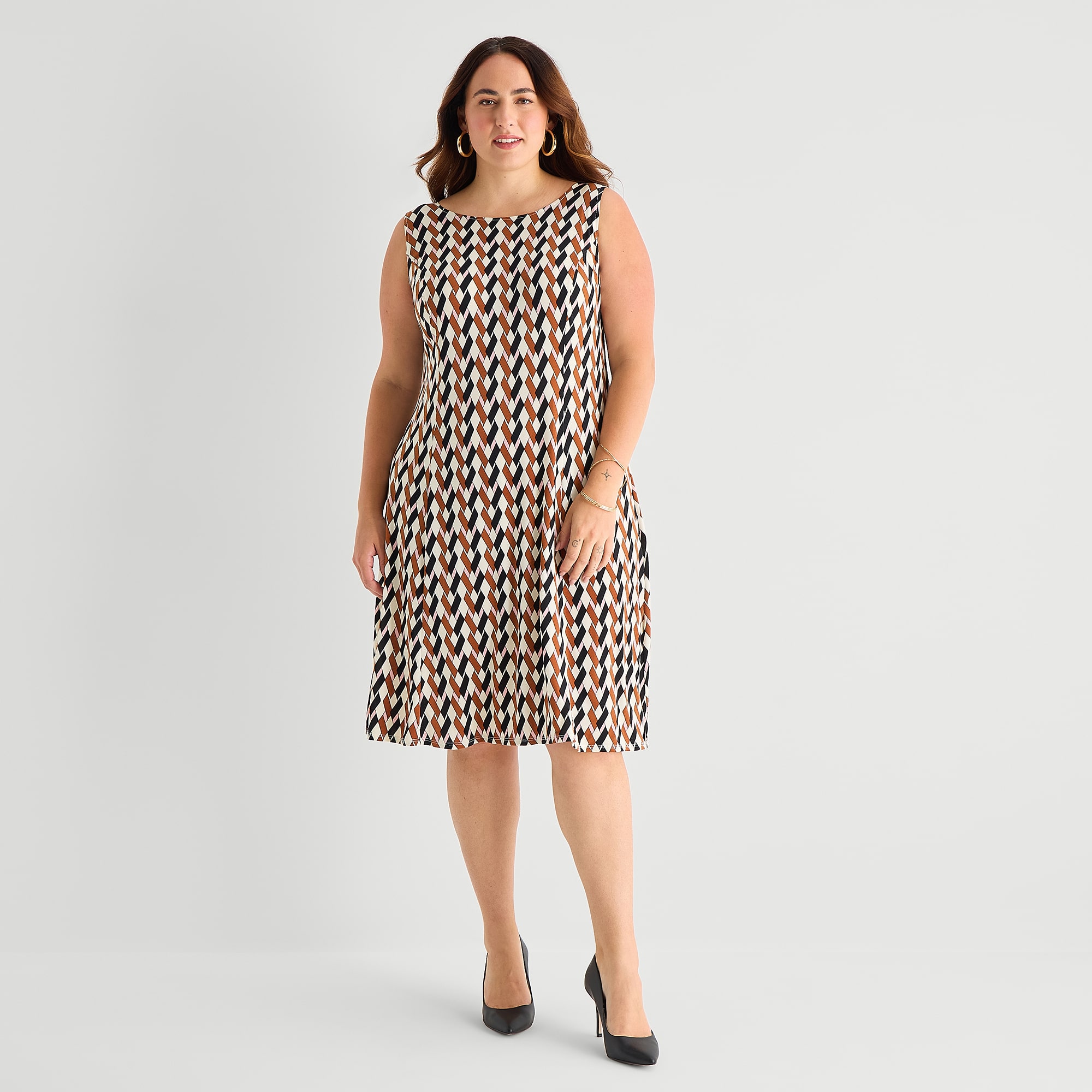 Danny & Nicole Womens Plus Midi Geometric Jacket Dress