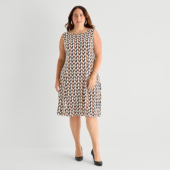 Danny & Nicole Womens Plus Midi Geometric Jacket Dress