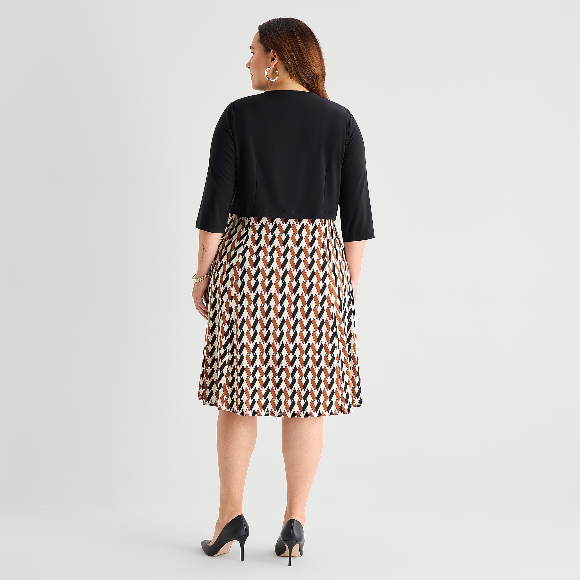 Danny & Nicole Womens Plus Midi Geometric Jacket Dress