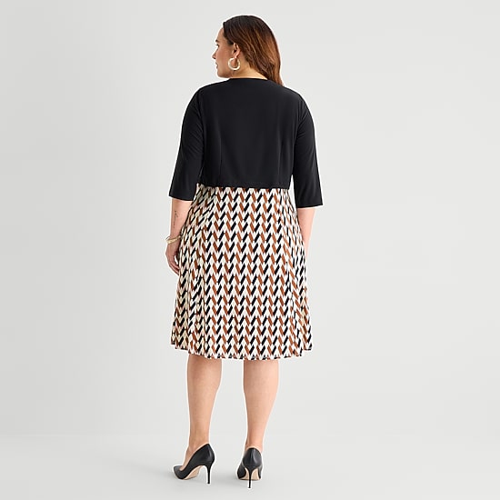 Danny & Nicole Womens Plus Midi Geometric Jacket Dress