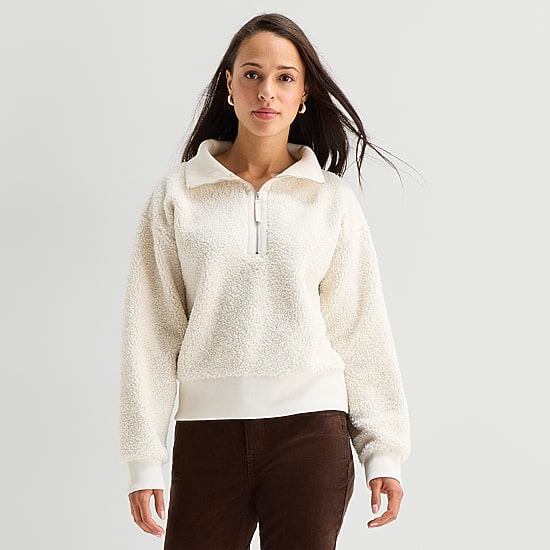 St. John's Bay Womens Long Sleeve Quarter-Zip Pullover