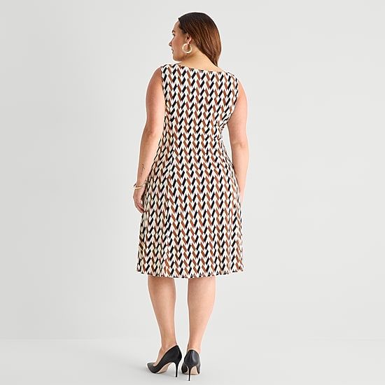 Danny & Nicole Womens Plus Midi Geometric Jacket Dress