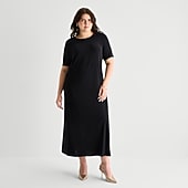 MSK Womens Plus Round Neck Short Sleeve Maxi Dress