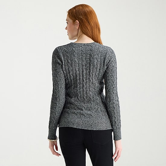 St. John's Bay Tall Womens Crew Neck Long Sleeve Cable Knit Pullover Sweater