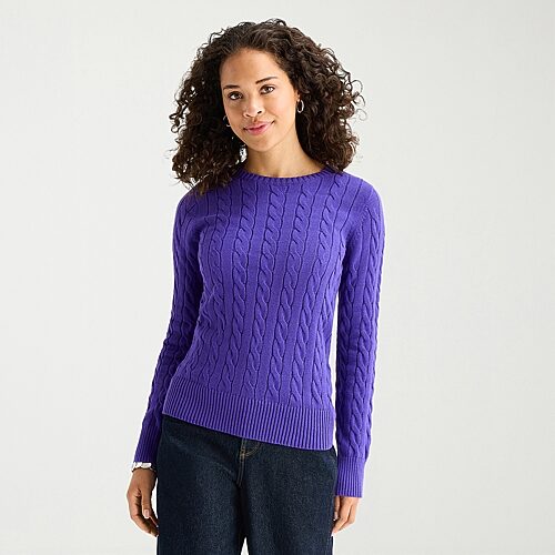 St. John's Bay Tall Womens Crew Neck Long Sleeve Cable Knit Pullover Sweater In Purple