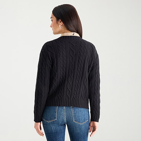 St. John's Bay Womens Long Sleeve Button Tall Cable Knit Cardigan