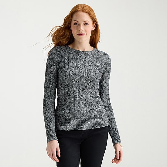 St. John's Bay Tall Womens Crew Neck Long Sleeve Cable Knit Pullover Sweater