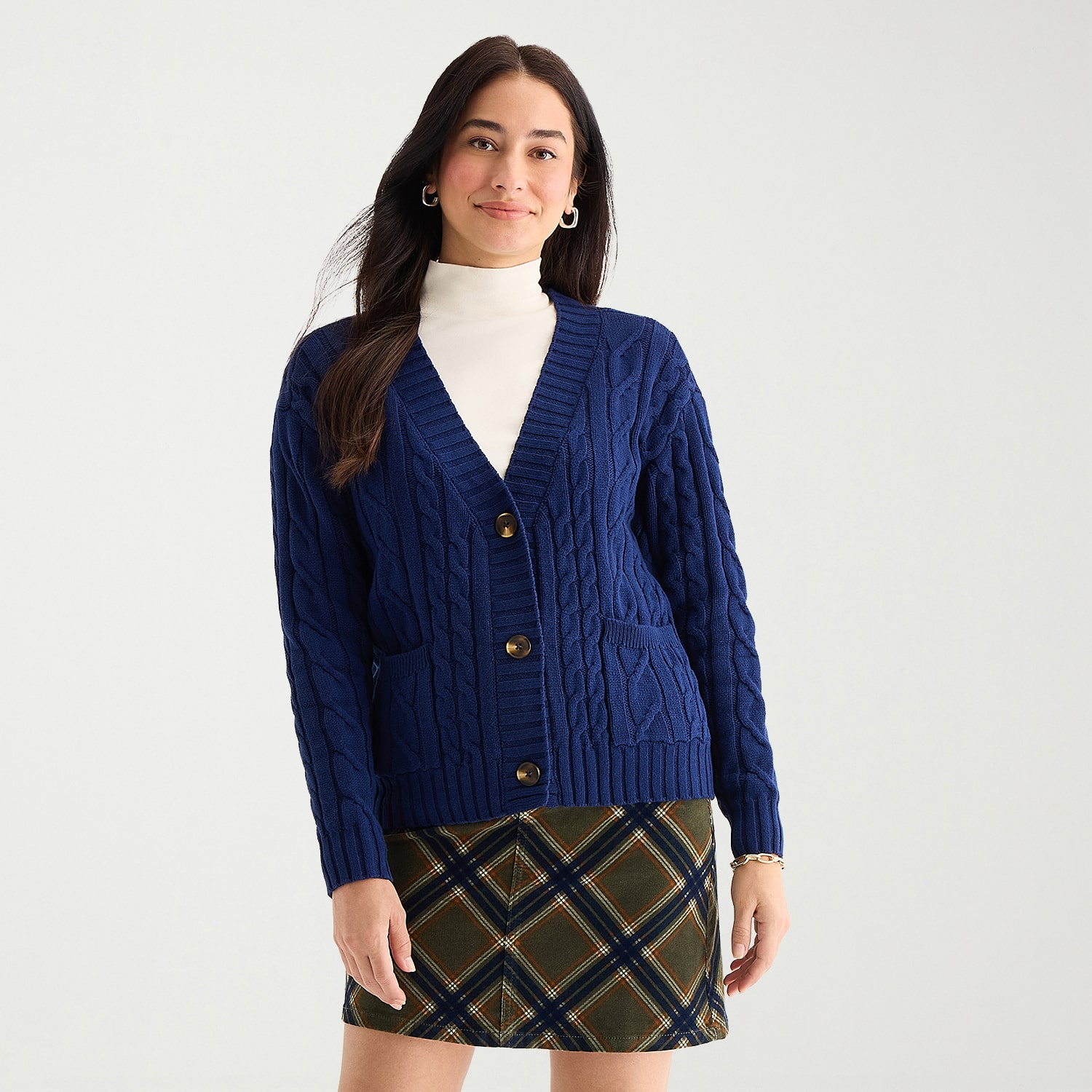 St. John's Bay Womens Long Sleeve Button Tall Cable Knit Cardigan