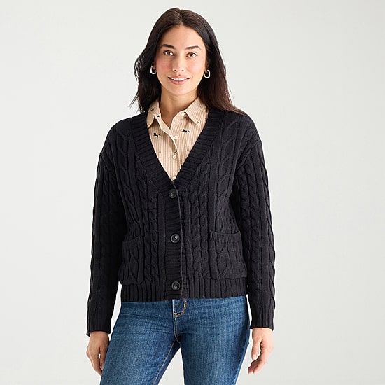 St. John's Bay Womens Long Sleeve Button Tall Cable Knit Cardigan