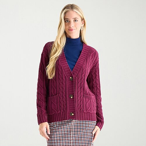 St. John's Bay Womens Long Sleeve Button Tall Cable Knit Cardigan In Red