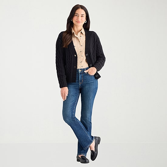 St. John's Bay Womens Long Sleeve Button Tall Cable Knit Cardigan