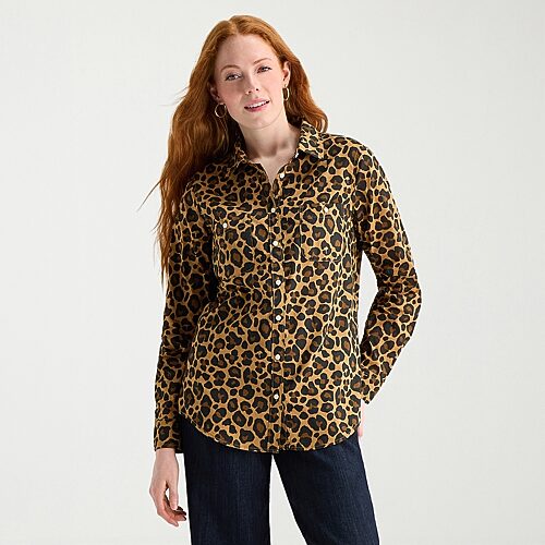 St. John's Bay Womens Tall Cuffed Long Sleeve Regular Fit Button-down Shirt In Brown