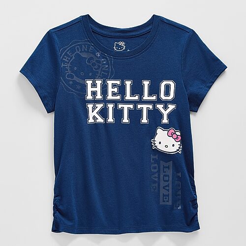 Little & Big Kid Girls Crew Neck Short Sleeve Regular Fit Hello Kitty Graphic T-Shirt, Large (14), Blue
