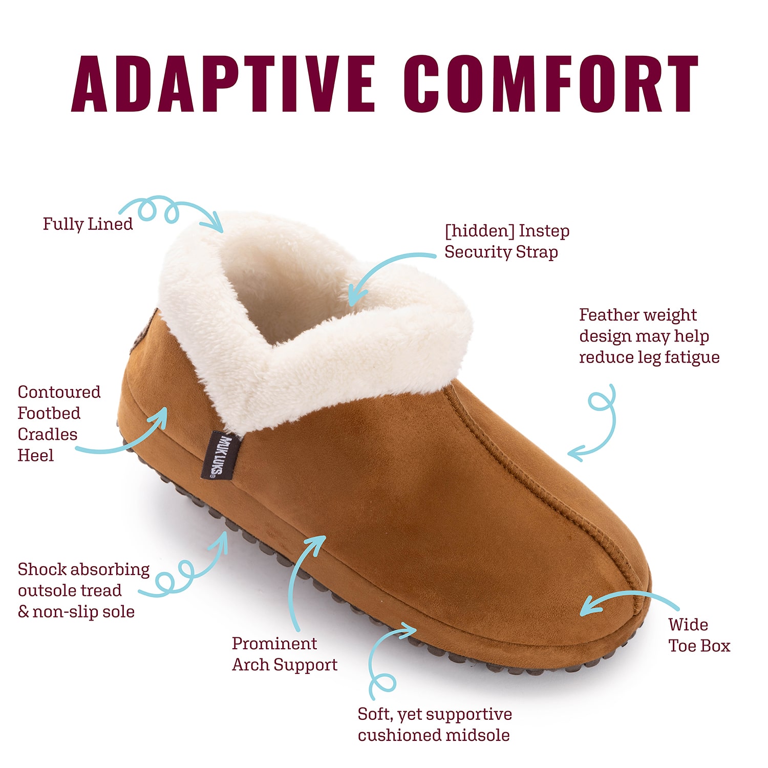 Muk Luks Ml F 26 Ds Slippers Womens Memory Foam Slip Resistant Bootie